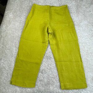 Bryn Walker Linen Chartreuse Pull On Wide Leg Crop Pant